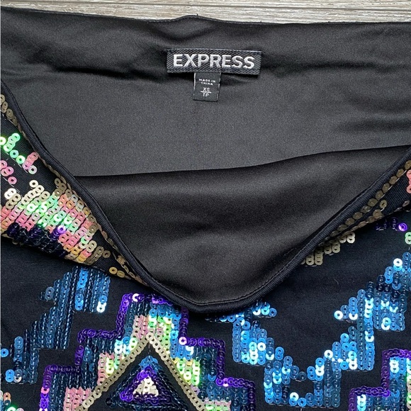Express Southwestern Tribal Aztec Sequin Embellished Mini Skirt Above Knee XS - Picture 8 of 16
